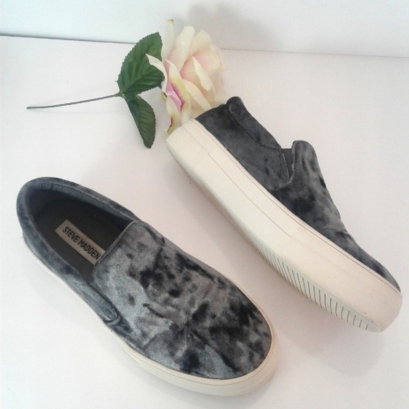 Steve Madden Shoes - Steve Madden Gema Silver Velvet Sneakers Slip On
